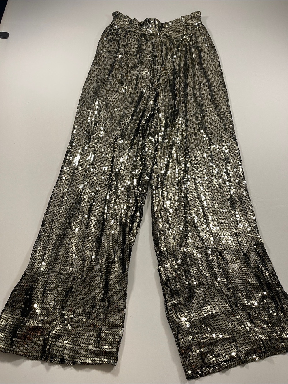 Alice + Olivia Gold Sequined Wide-Leg Pants Size M